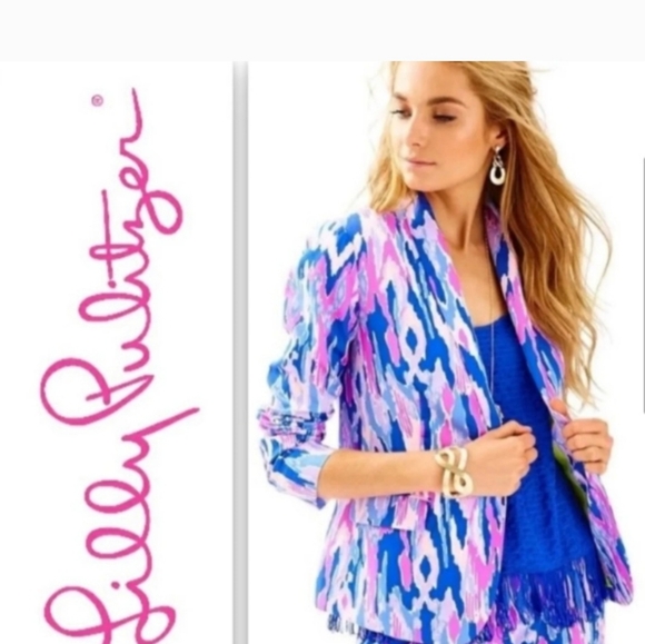 Vibrant Blue and Pink Patterned Blazer - Picture 1 of 14